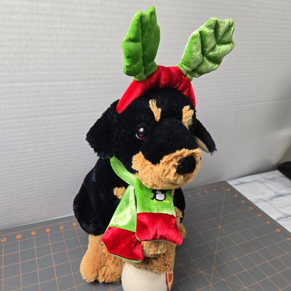 Walmart Holiday Rottweiler Dog Plush Stuffed Animal Leaf Antlers Penguin Scarf - Picture 6 of 16